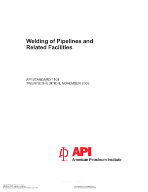 Welding of Pipelines and Related Facilities API STANDARD 1104 TWENTIETH EDITION