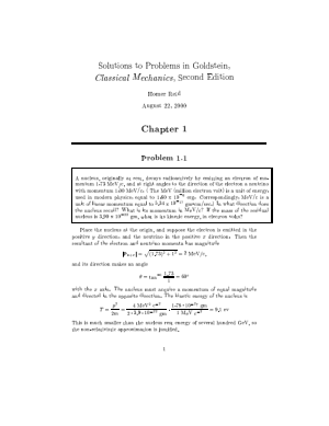 Classical Mechanics solution manual Goldstein Herbert