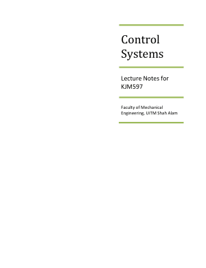 Lecture Notes for Control Systems